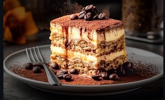 Classic tiramisu dusted with cocoa